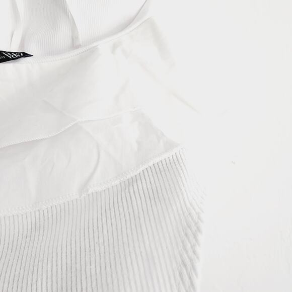 Zara White Ribbed Halter Bodysuit Top with Large Ruffles 100% Cotton Size Medium - Picture 5 of 9